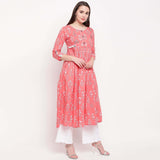 Vbuyz Women's Printed Anarkali Cotton Light Pink Kurta