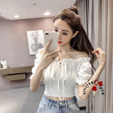 Women's Crepe Solid Off Shoulder Crop Top