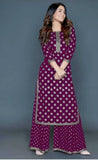 Pretty Printed With Lace Border Rayon Kurti Palazzo Set